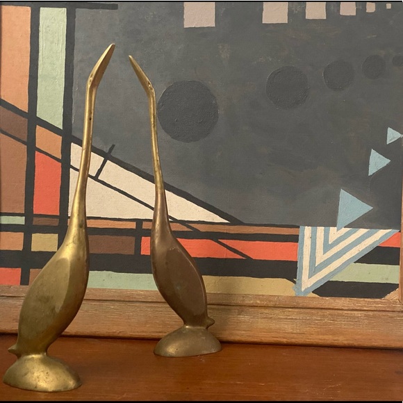 Vintage Other - 2 MCM Brass Sculptures Crane Bird Minimalist Eames Emilan Jere Mid Century